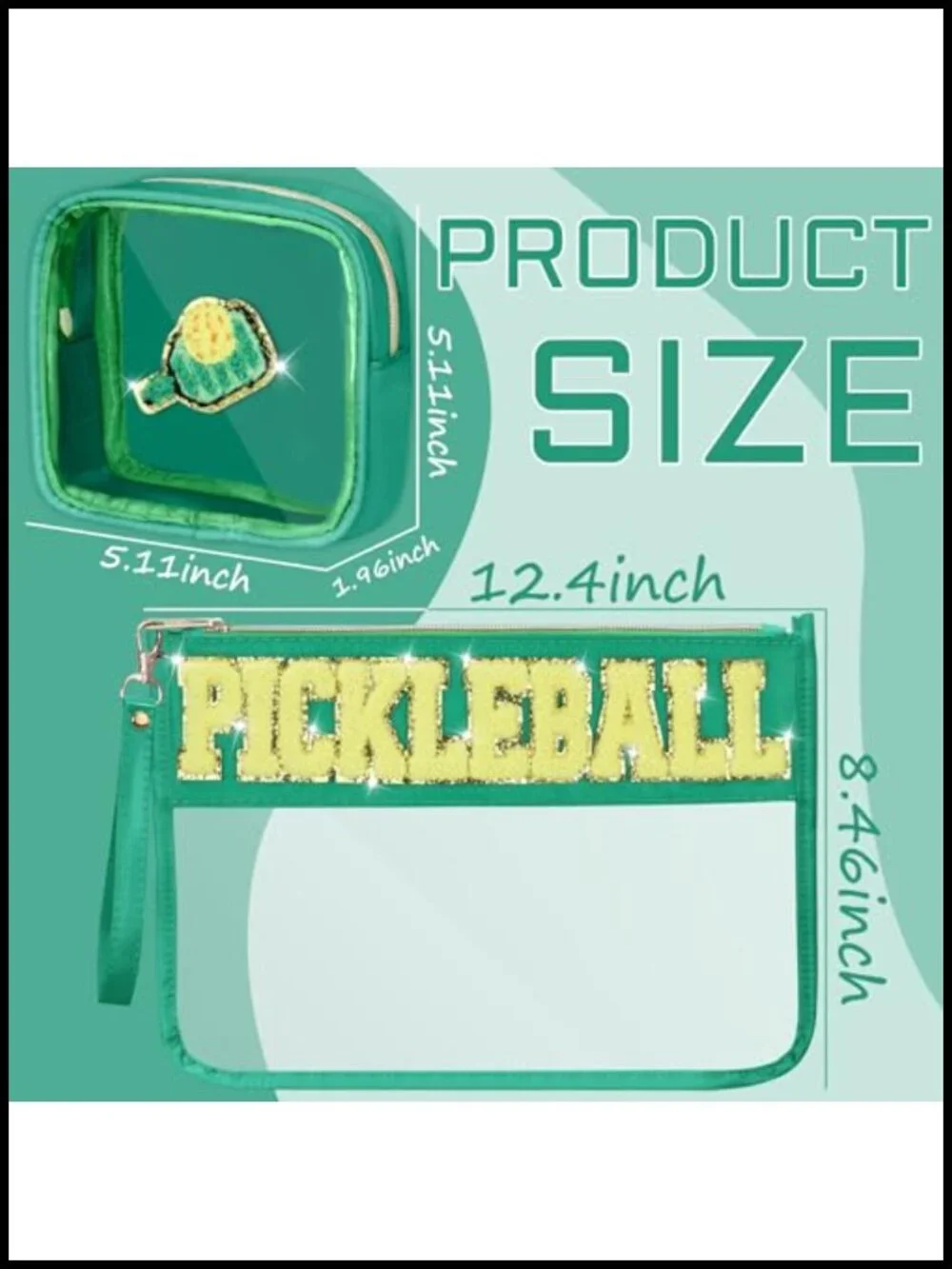 Pickleball Clear PVC Cosmetic Bag Set - 2 Pieces